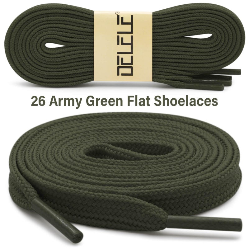DELELE Solid Flat Shoe Laces: Hollow Thick Army Green Shoelaces for Sneakers 2 Pair 55 inch - Image 2